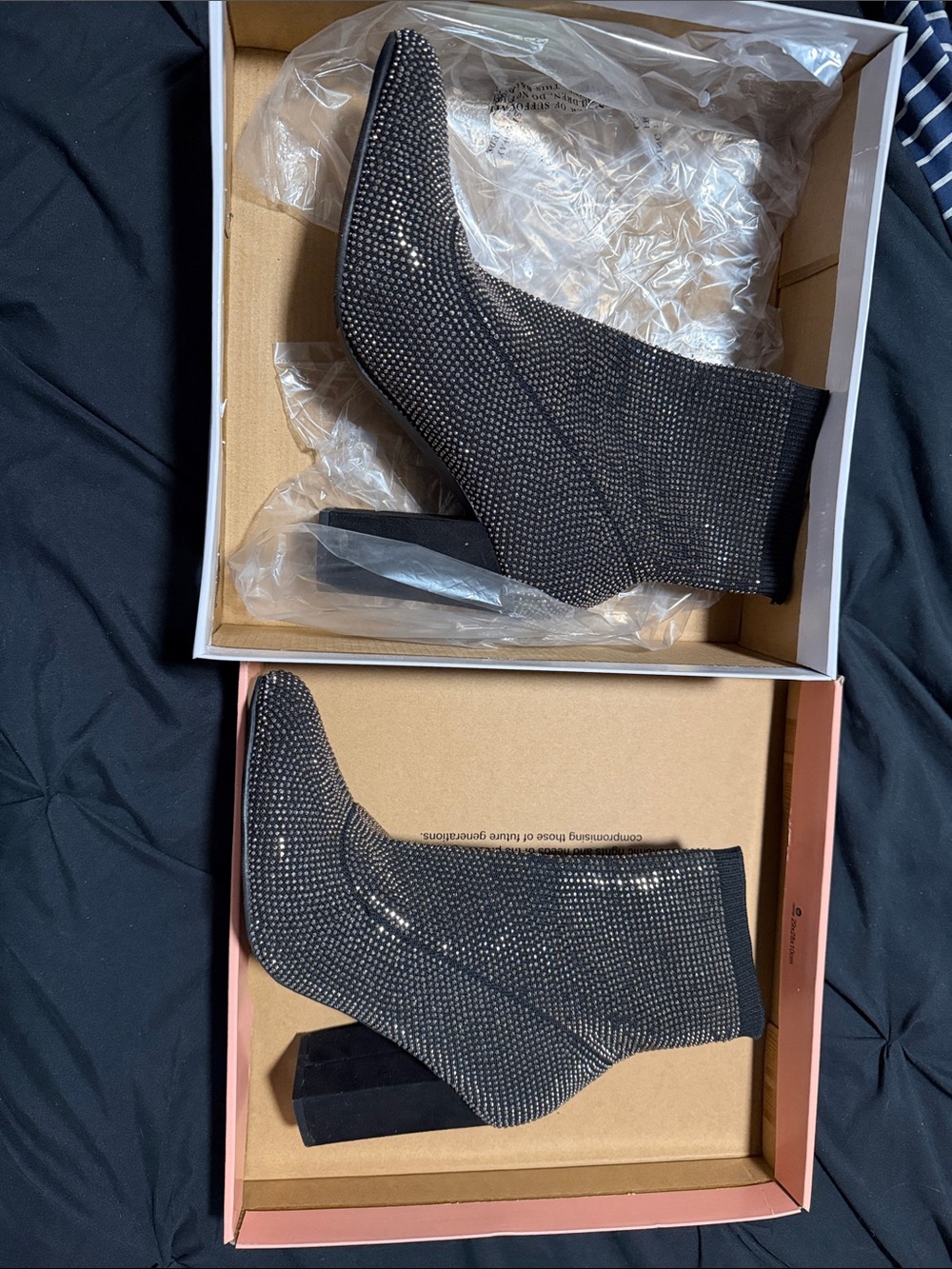 Wild Pair Black Crystal-Embellished Stretch Ankle Booties